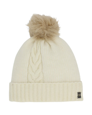 Women's Plait Pom Hat - White