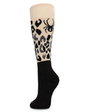 Knee-high sock with leopard print pattern on a beige background