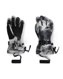 Pair of black and gray gloves with a camouflage pattern on a white background