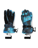 Pair of blue and black gloves with a brand logo on a white background