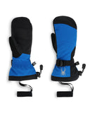 Pair of blue and black ski mittens on a white background