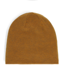 Brown knit beanie on a white background