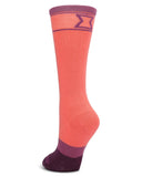 Coral and purple sock on a white background