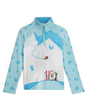 Children's long-sleeve shirt with ski design on a white background