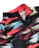 Colorful patterned jacket with a zipper on a white background