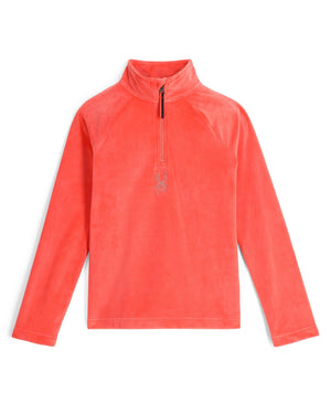Orange long-sleeve shirt with a zipper on a white background