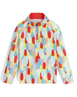 Colorful patterned jacket with a red interior on a white background