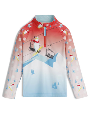 Children's hoodie with ski lift and snowman design on a white background