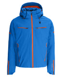 Blue jacket with orange accents on a white background
