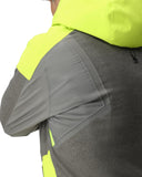 Gray and yellow long-sleeve shirt with mesh shoulder design on a white background