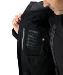 Black Spyder jacket with visible branding and features on a white background