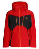 Red and black jacket with orange accents on a white background