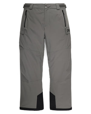 Gray snow pants with black accents on a white background
