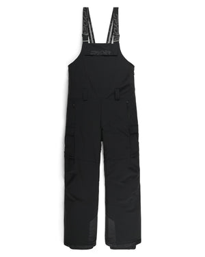 Black snow bib overalls on a white background