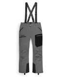 Gray pants with black suspenders on a white background