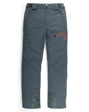Gray pants with an orange zipper on a white background