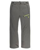 Gray pants with a green zipper on a white background