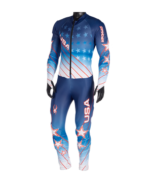 Athletic suit with USA and star pattern on a white background