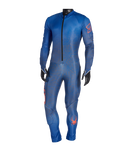 Blue wetsuit with orange accents on a white background