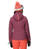 Person wearing a purple jacket and orange pants with a white background