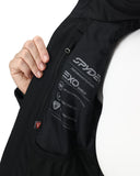 Black jacket with Spyder branding and EXO Shield feature on a white background