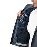 Navy jacket with visible branding on a white background