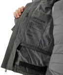 Gray jacket with Spyder branding on a white background