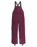Purple ski bib pants with black straps on a white background
