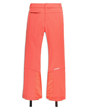 Bright orange ski pants on a white background