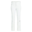 A pair of white, form-fitting women's softshell pants with a zipper pocket on the right thigh and subtle branding detail.