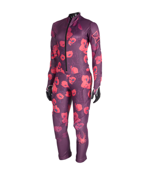 Purple and red patterned bodysuit on a white background