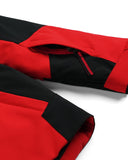 Red and black jacket with a zipper on a white background