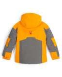 Orange and gray jacket with a logo on a white background