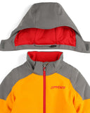 Gray and orange jacket with red interior on a white background