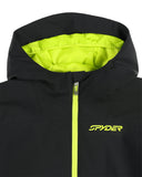 Black jacket with yellow interior lining and Spyder logo on a white background