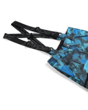 Blue camouflage apron with black straps on a white background