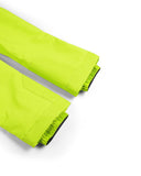Two lime green shorts with a zipper on a white background
