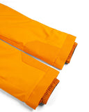 Close-up of orange fabric with frayed edges on a white background