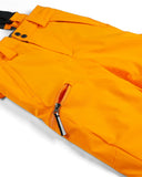 Close-up of orange pants with a zipper on a white background