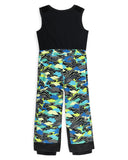 Black tank top with colorful camouflage pants on a white background