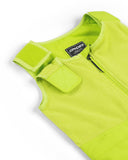 Bright green fleece vest with Spyder logo on a white background