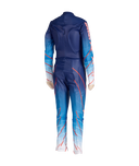 Blue and red ski suit on a white background