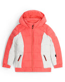 Color-blocked jacket with pink and gray sections on a white background