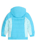 Blue children's jacket with a hood on a white background