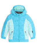 Blue children's jacket with a hood on a white background