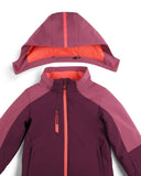 Purple and orange jacket with a hood on a white background