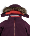 Purple jacket with fur-lined hood on a white background