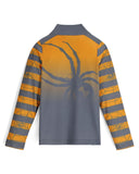 Long-sleeve shirt with geometric pattern and spider design on a white background