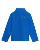 Blue long-sleeve shirt with Spyder logo on the back against a white background