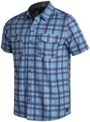 Blue plaid short-sleeve shirt on a white background
